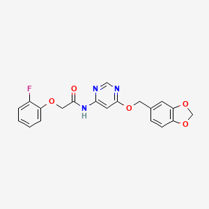 molecular formula C20H16FN3O5 B2643730 N-(6-(benzo[d][1,3]dioxol-5-ylmethoxy)pyrimidin-4-yl)-2-(2-fluorophenoxy)acetamide CAS No. 1396860-28-8
