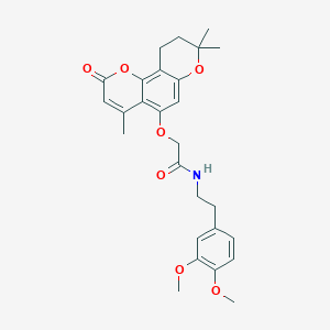 molecular formula C27H31NO7 B264376 N-[2-(3,4-dimethoxyphenyl)ethyl]-2-[(4,8,8-trimethyl-2-oxo-9,10-dihydro-2H,8H-pyrano[2,3-f]chromen-5-yl)oxy]acetamide 
