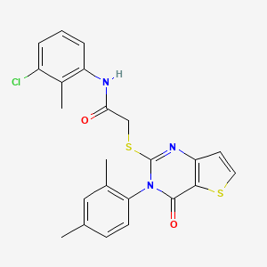 molecular formula C23H20ClN3O2S2 B2643789 N-(3-chloro-2-methylphenyl)-2-{[3-(2,4-dimethylphenyl)-4-oxo-3,4-dihydrothieno[3,2-d]pyrimidin-2-yl]sulfanyl}acetamide CAS No. 1260919-68-3
