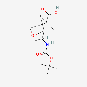 molecular formula C13H21NO5 B2643790 1-[1-[(2-Methylpropan-2-yl)oxycarbonylamino]ethyl]-2-oxabicyclo[2.1.1]hexane-4-carboxylic acid CAS No. 2375259-50-8
