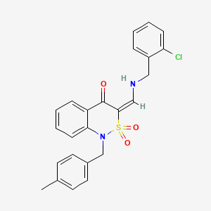 molecular formula C24H21ClN2O3S B2643795 (3E)-3-{[(2-chlorobenzyl)amino]methylene}-1-(4-methylbenzyl)-1H-2,1-benzothiazin-4(3H)-one 2,2-dioxide CAS No. 893312-65-7