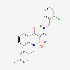 molecular formula C24H21ClN2O3S B2643795 (3E)-3-({[(2-chlorophenyl)methyl]amino}methylidene)-1-[(4-methylphenyl)methyl]-3,4-dihydro-1H-2lambda6,1-benzothiazine-2,2,4-trione CAS No. 893312-65-7