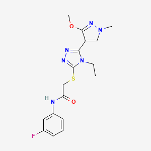2-((4-ethyl-5-(3-methoxy-1-methyl-1H-pyrazol-4-yl)-4H-1,2,4-triazol-3-yl)thio)-N-(3-fluorophenyl)acetamide