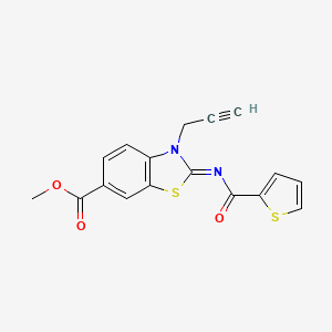 molecular formula C17H12N2O3S2 B2643815 (Z)-甲基 3-(丙-2-炔-1-基)-2-((噻吩-2-羰基)亚氨基)-2,3-二氢苯并[d]噻唑-6-羧酸酯 CAS No. 942011-74-7