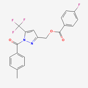 molecular formula C20H14F4N2O3 B2643816 [1-(4-甲基苯甲酰基)-5-(三氟甲基)-1H-吡唑-3-基]甲基4-氟苯甲酸酯 CAS No. 955964-58-6