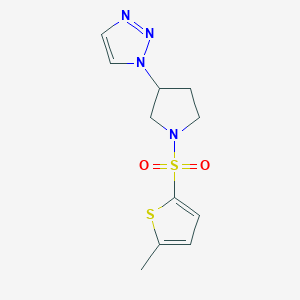 molecular formula C11H14N4O2S2 B2643827 1-(1-((5-methylthiophen-2-yl)sulfonyl)pyrrolidin-3-yl)-1H-1,2,3-triazole CAS No. 1788558-07-5