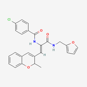molecular formula C25H21ClN2O4 B2643869 (Z)-4-chloro-N-(3-((furan-2-ylmethyl)amino)-1-(2-methyl-2H-chromen-3-yl)-3-oxoprop-1-en-2-yl)benzamide CAS No. 374092-13-4
