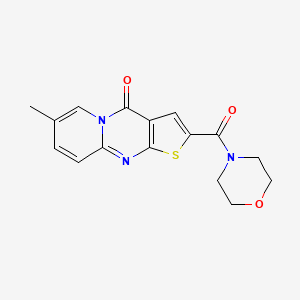 molecular formula C16H15N3O3S B2643888 12-Methyl-5-(morpholine-4-carbonyl)-6-thia-1,8-diazatricyclo[7.4.0.0^{3,7}]trideca-3(7),4,8,10,12-pentaen-2-one CAS No. 1021260-63-8