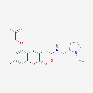 molecular formula C24H32N2O4 B264389 2-{4,7-dimethyl-5-[(2-methyl-2-propenyl)oxy]-2-oxo-2H-chromen-3-yl}-N-[(1-ethyl-2-pyrrolidinyl)methyl]acetamide 