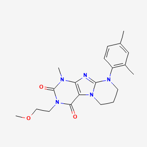 molecular formula C20H25N5O3 B2643899 9-(2,4-二甲苯基)-3-(2-甲氧乙基)-1-甲基-6,7,8,9-四氢嘧啶并[2,1-f]嘌呤-2,4(1H,3H)-二酮 CAS No. 922454-03-3