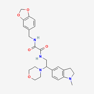 molecular formula C25H30N4O5 B2643908 N1-(benzo[d][1,3]dioxol-5-ylmethyl)-N2-(2-(1-methylindolin-5-yl)-2-morpholinoethyl)oxalamide CAS No. 921924-35-8