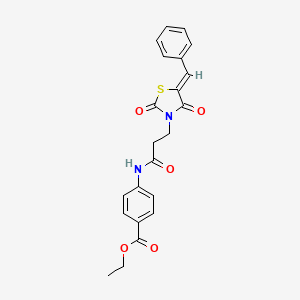 molecular formula C22H20N2O5S B2643909 (Z)-4-(3-(5-苯亚甲基-2,4-二氧噻唑烷-3-基)丙酰氨基)苯甲酸乙酯 CAS No. 307514-47-2