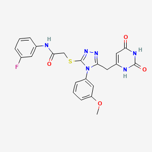 molecular formula C22H19FN6O4S B2643914 2-((5-((2,6-二氧代-1,2,3,6-四氢嘧啶-4-基)甲基)-4-(3-甲氧基苯基)-4H-1,2,4-三唑-3-基)硫代)-N-(3-氟苯基)乙酰胺 CAS No. 852048-95-4