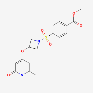 molecular formula C18H20N2O6S B2643928 Methyl 4-((3-((1,6-dimethyl-2-oxo-1,2-dihydropyridin-4-yl)oxy)azetidin-1-yl)sulfonyl)benzoate CAS No. 2034427-00-2