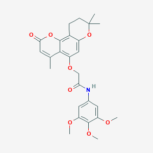 molecular formula C26H29NO8 B264393 N-(3,4,5-trimethoxyphenyl)-2-[(4,8,8-trimethyl-2-oxo-9,10-dihydro-2H,8H-pyrano[2,3-f]chromen-5-yl)oxy]acetamide 