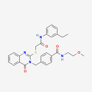 molecular formula C29H30N4O4S B2643942 4-((2-((2-((3-乙基苯基)氨基)-2-氧代乙基)硫代)-4-氧代喹唑啉-3(4H)-基)甲基)-N-(2-甲氧基乙基)苯甲酰胺 CAS No. 1115550-17-8