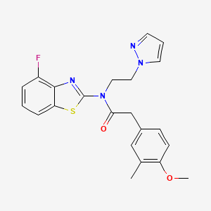 molecular formula C22H21FN4O2S B2643944 N-(2-(1H-pyrazol-1-yl)ethyl)-N-(4-fluorobenzo[d]thiazol-2-yl)-2-(4-methoxy-3-methylphenyl)acetamide CAS No. 1170822-38-4