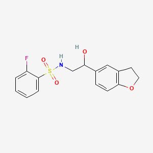 molecular formula C16H16FNO4S B2643960 N-(2-(2,3-dihydrobenzofuran-5-yl)-2-hydroxyethyl)-2-fluorobenzenesulfonamide CAS No. 1421456-23-6
