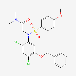 molecular formula C24H24Cl2N2O5S B2643969 2-{5-(苯甲氧基)-2,4-二氯[(4-甲氧基苯基)磺酰基]苯胺}-N,N-二甲基乙酰胺 CAS No. 338961-80-1