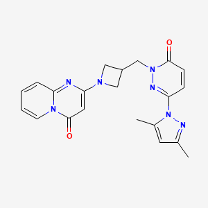 molecular formula C21H21N7O2 B2643976 6-(3,5-二甲基-1H-吡唑-1-基)-2-[(1-{4-氧代-4H-吡啶并[1,2-a]嘧啶-2-基}氮杂环丁-3-基)甲基]-2,3-二氢哒嗪-3-酮 CAS No. 2198009-40-2