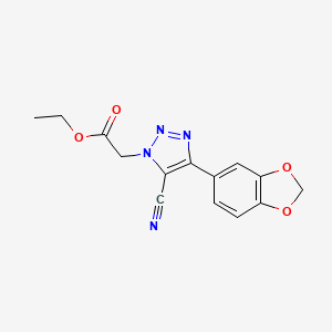molecular formula C14H12N4O4 B2643981 Ethyl 2-(4-benzo[d]1,3-dioxolen-5-yl-5-nitrilo-1,2,3-triazolyl)acetate CAS No. 1023502-19-3