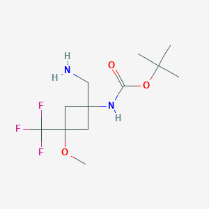 molecular formula C12H21F3N2O3 B2643993 Tert-butyl N-[1-(aminomethyl)-3-methoxy-3-(trifluoromethyl)cyclobutyl]carbamate CAS No. 2580223-48-7