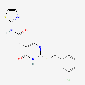 molecular formula C17H15ClN4O2S2 B2644001 2-(2-((3-chlorobenzyl)thio)-4-methyl-6-oxo-1,6-dihydropyrimidin-5-yl)-N-(thiazol-2-yl)acetamide CAS No. 1171576-12-7