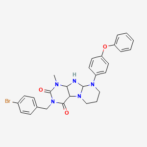 molecular formula C28H24BrN5O3 B2644010 3-[(4-bromophenyl)methyl]-1-methyl-9-(4-phenoxyphenyl)-1H,2H,3H,4H,6H,7H,8H,9H-pyrimido[1,2-g]purine-2,4-dione CAS No. 1321890-58-7