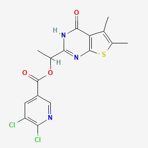 molecular formula C16H13Cl2N3O3S B2644033 1-(5,6-dimethyl-4-oxo-3H-thieno[2,3-d]pyrimidin-2-yl)ethyl 5,6-dichloropyridine-3-carboxylate CAS No. 879175-90-3