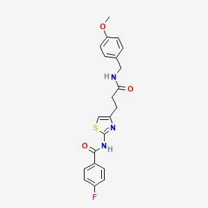 molecular formula C21H20FN3O3S B2644045 4-fluoro-N-(4-(3-((4-methoxybenzyl)amino)-3-oxopropyl)thiazol-2-yl)benzamide CAS No. 1021255-60-6