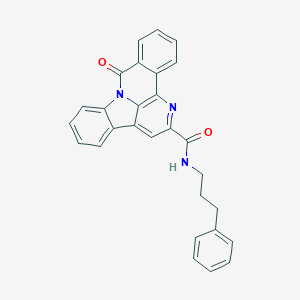 molecular formula C28H21N3O2 B264406 9-oxo-N-(3-phenylpropyl)-9H-benzo[c]indolo[3,2,1-ij][1,5]naphthyridine-2-carboxamide 