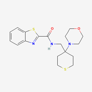 molecular formula C18H23N3O2S2 B2644068 N-[(4-Morpholin-4-ylthian-4-yl)methyl]-1,3-benzothiazole-2-carboxamide CAS No. 2380086-05-3