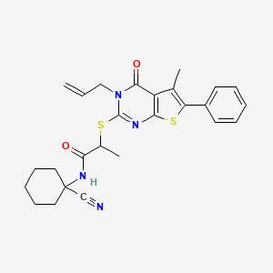 molecular formula C26H28N4O2S2 B2644079 N-(1-cyanocyclohexyl)-2-{[5-methyl-4-oxo-6-phenyl-3-(prop-2-en-1-yl)-3H,4H-thieno[2,3-d]pyrimidin-2-yl]sulfanyl}propanamide CAS No. 950119-98-9