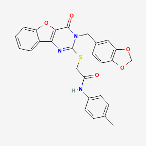 2-{[3-(1,3-benzodioxol-5-ylmethyl)-4-oxo-3,4-dihydro[1]benzofuro[3,2-d]pyrimidin-2-yl]sulfanyl}-N-(4-methylphenyl)acetamide