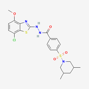 molecular formula C22H25ClN4O4S2 B2644108 N'-(7-chloro-4-methoxybenzo[d]thiazol-2-yl)-4-((3,5-dimethylpiperidin-1-yl)sulfonyl)benzohydrazide CAS No. 922596-83-6