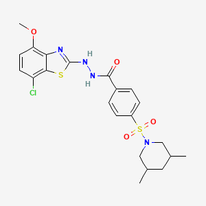 molecular formula C22H25ClN4O4S2 B2644108 N'-(7-chloro-4-methoxy-1,3-benzothiazol-2-yl)-4-[(3,5-dimethylpiperidin-1-yl)sulfonyl]benzohydrazide CAS No. 922596-83-6