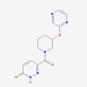 molecular formula C14H15N5O3 B2644125 6-(3-(pyrazin-2-yloxy)piperidine-1-carbonyl)pyridazin-3(2H)-one CAS No. 2034440-47-4
