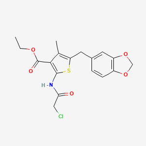 molecular formula C18H18ClNO5S B2644137 Ethyl 5-(1,3-benzodioxol-5-ylmethyl)-2-[(2-chloroacetyl)amino]-4-methylthiophene-3-carboxylate CAS No. 568543-97-5