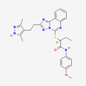 2-({2-[2-(3,5-dimethyl-1H-pyrazol-4-yl)ethyl]-[1,2,4]triazolo[1,5-c]quinazolin-5-yl}sulfanyl)-N-(4-methoxyphenyl)butanamide