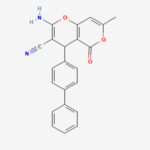 molecular formula C22H16N2O3 B2644170 2-amino-7-methyl-5-oxo-4-(4-phenylphenyl)-4H-pyrano[3,2-c]pyran-3-carbonitrile CAS No. 331977-67-4