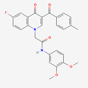 molecular formula C27H23FN2O5 B2644185 N-(3,4-二甲氧基苯基)-2-[6-氟-3-(4-甲基苯甲酰)-4-氧代喹啉-1-基]乙酰胺 CAS No. 866590-12-7