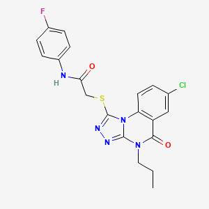 molecular formula C20H17ClFN5O2S B2644190 2-((7-chloro-5-oxo-4-propyl-4,5-dihydro-[1,2,4]triazolo[4,3-a]quinazolin-1-yl)thio)-N-(4-fluorophenyl)acetamide CAS No. 1110963-21-7