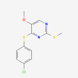 molecular formula C12H11ClN2OS2 B2644191 4-((4-氯苯基)硫代)-2-(甲硫代)-5-嘧啶基甲醚 CAS No. 338954-61-3