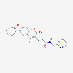 molecular formula C25H24N2O4 B264420 3-(4-methyl-2-oxo-6,7,8,9-tetrahydro-2H-[1]benzofuro[3,2-g]chromen-3-yl)-N-(2-pyridinylmethyl)propanamide 