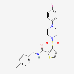 molecular formula C23H24FN3O3S2 B2644220 3-{[4-(4-fluorophenyl)piperazin-1-yl]sulfonyl}-N-(4-methylbenzyl)thiophene-2-carboxamide CAS No. 1207008-25-0