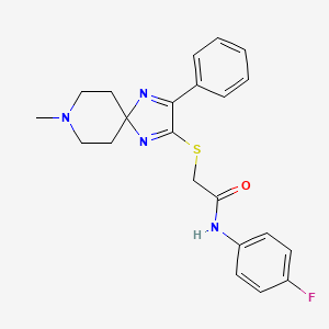 molecular formula C22H23FN4OS B2644221 N-(4-氟苯基)-2-((8-甲基-3-苯基-1,4,8-三氮杂螺[4.5]癸-1,3-二烯-2-基)硫代)乙酰胺 CAS No. 1189467-60-4