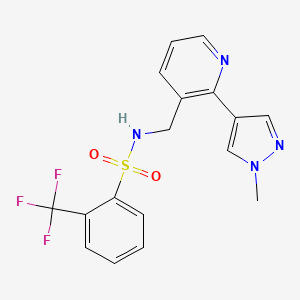 molecular formula C17H15F3N4O2S B2644234 N-((2-(1-methyl-1H-pyrazol-4-yl)pyridin-3-yl)methyl)-2-(trifluoromethyl)benzenesulfonamide CAS No. 2034493-71-3