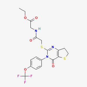molecular formula C19H18F3N3O5S2 B2644245 2-(2-((4-氧代-3-(4-(三氟甲氧基)苯基)-3,4,6,7-四氢噻吩并[3,2-d]嘧啶-2-基)硫代)乙酰氨基)乙酸乙酯 CAS No. 877654-48-3