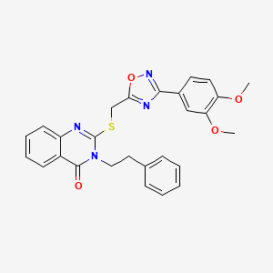 molecular formula C27H24N4O4S B2644252 2-(((3-(3,4-二甲氧基苯基)-1,2,4-恶二唑-5-基)甲基)硫代)-3-苯乙基喹唑啉-4(3H)-酮 CAS No. 2034326-01-5
