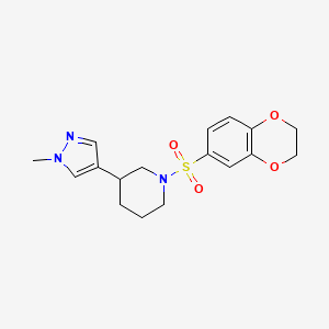 molecular formula C17H21N3O4S B2644292 1-(2,3-Dihydro-1,4-benzodioxin-6-ylsulfonyl)-3-(1-methylpyrazol-4-yl)piperidine CAS No. 2310141-34-3